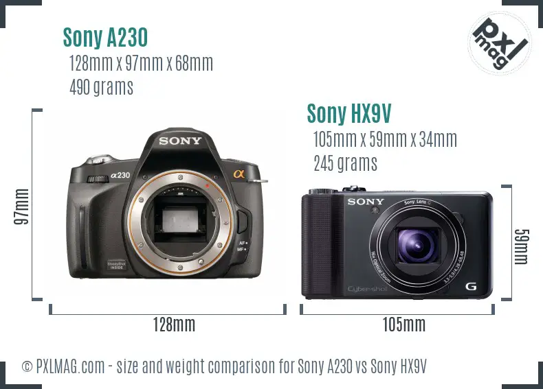 Sony A230 vs Sony HX9V size comparison