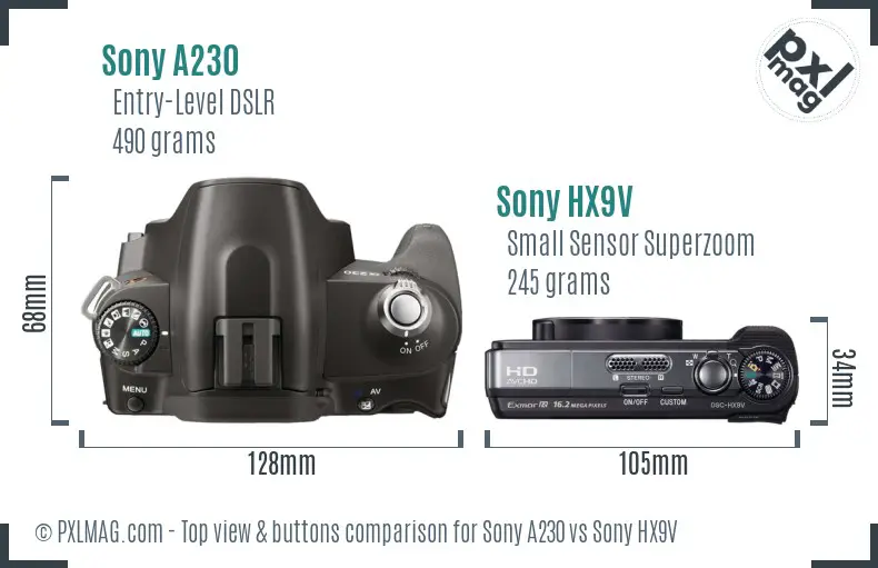 Sony A230 vs Sony HX9V top view buttons comparison