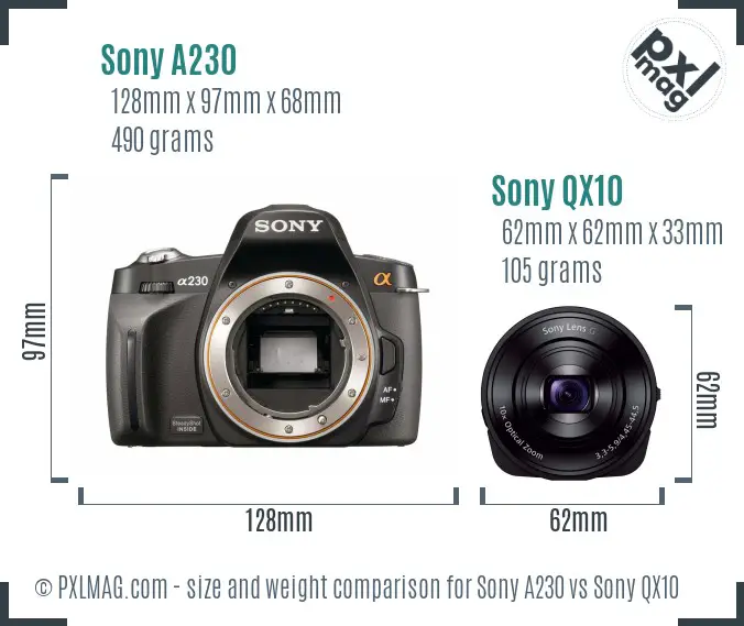 Sony A230 vs Sony QX10 size comparison