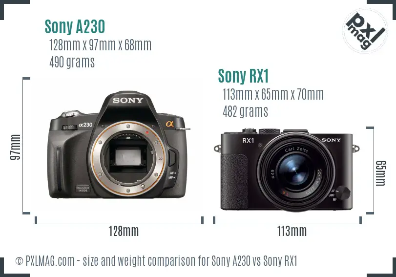 Sony A230 vs Sony RX1 size comparison