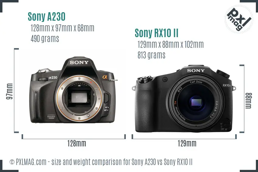 Sony A230 vs Sony RX10 II size comparison