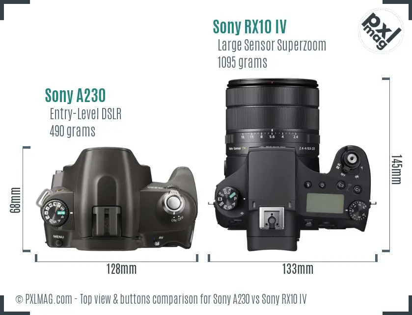 Sony A230 vs Sony RX10 IV top view buttons comparison