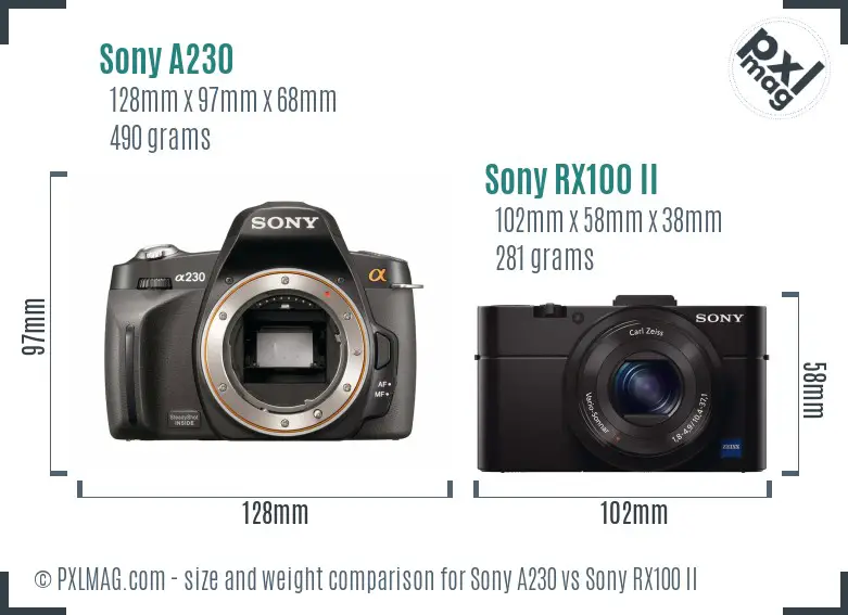 Sony A230 vs Sony RX100 II size comparison