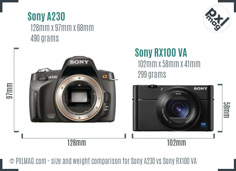Sony A230 vs Sony RX100 VA size comparison