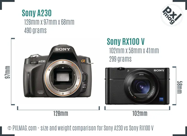 Sony A230 vs Sony RX100 V size comparison