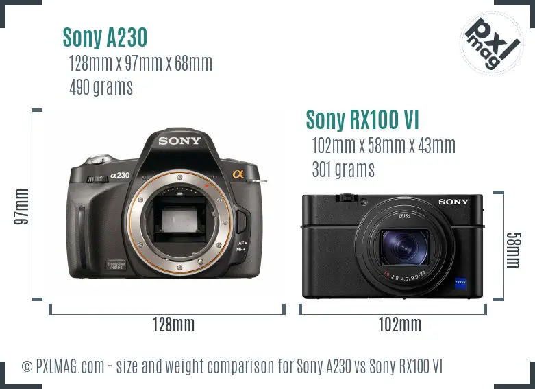 Sony A230 vs Sony RX100 VI size comparison