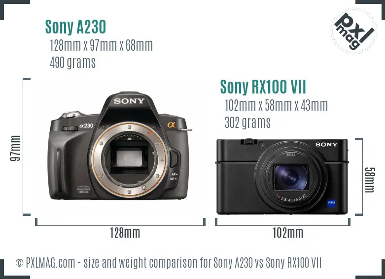 Sony A230 vs Sony RX100 VII size comparison