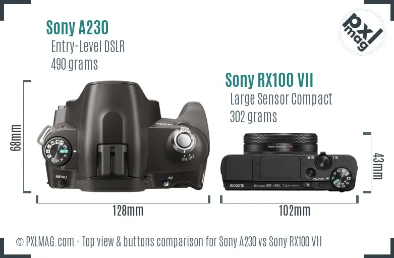 Sony A230 vs Sony RX100 VII top view buttons comparison