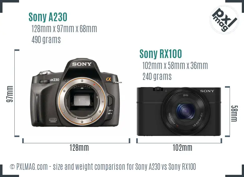 Sony A230 vs Sony RX100 size comparison