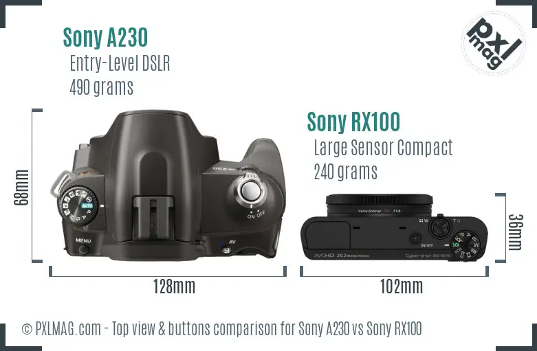 Sony A230 vs Sony RX100 top view buttons comparison