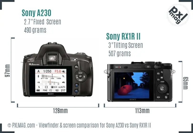 Sony A230 vs Sony RX1R II Screen and Viewfinder comparison