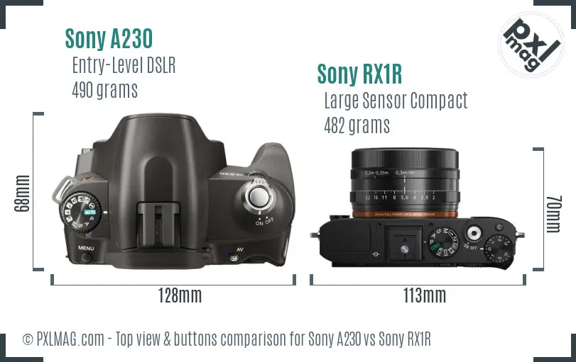 Sony A230 vs Sony RX1R top view buttons comparison