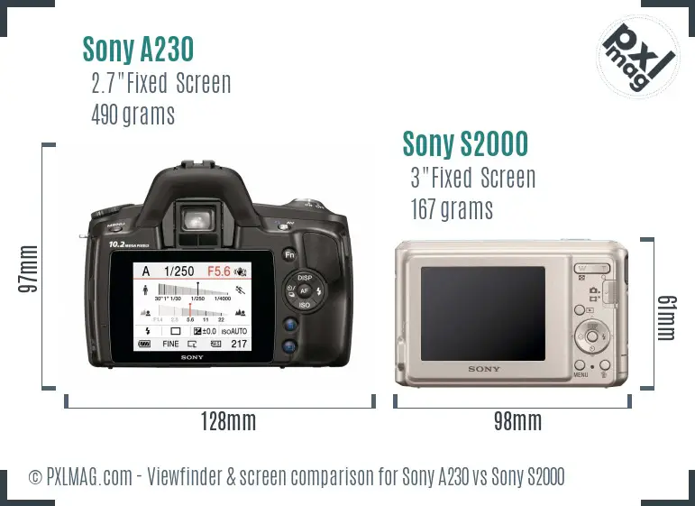 Sony A230 vs Sony S2000 Screen and Viewfinder comparison
