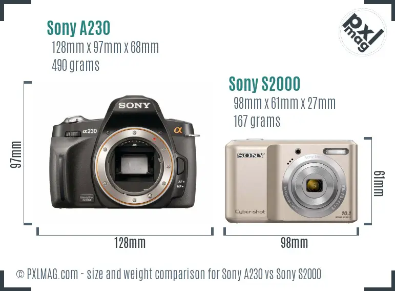 Sony A230 vs Sony S2000 size comparison