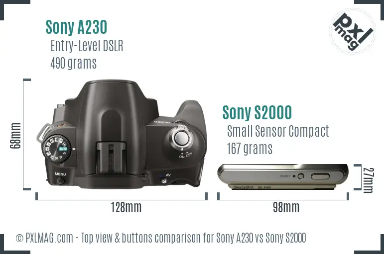Sony A230 vs Sony S2000 top view buttons comparison