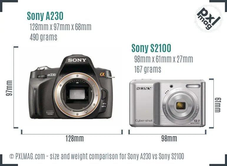Sony A230 vs Sony S2100 size comparison