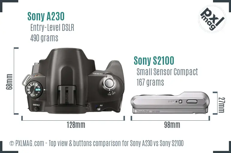 Sony A230 vs Sony S2100 top view buttons comparison