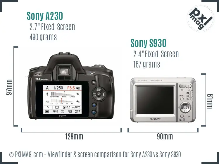 Sony A230 vs Sony S930 Screen and Viewfinder comparison