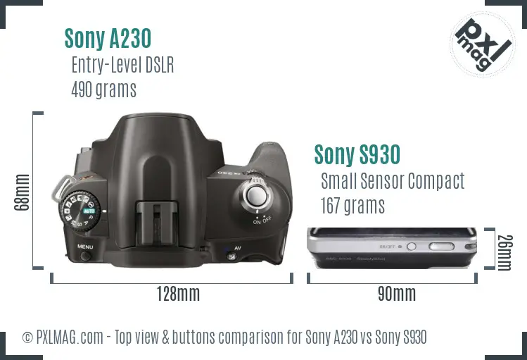 Sony A230 vs Sony S930 top view buttons comparison