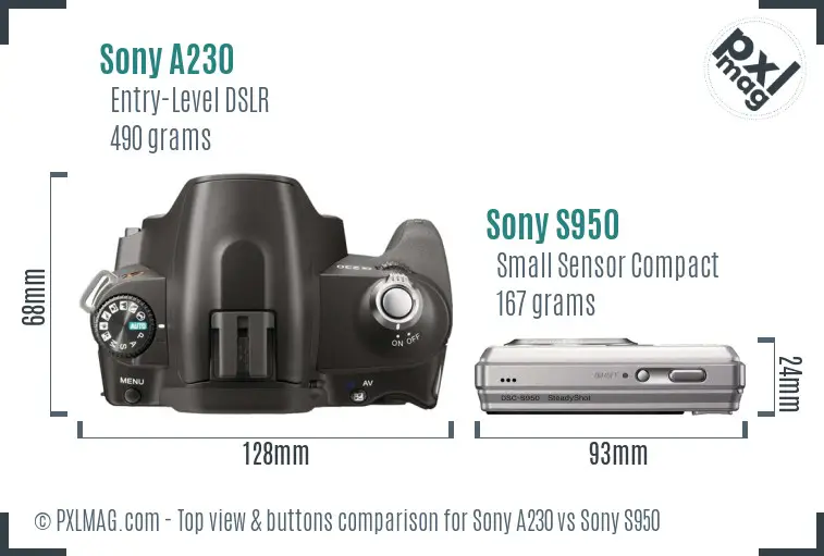 Sony A230 vs Sony S950 top view buttons comparison