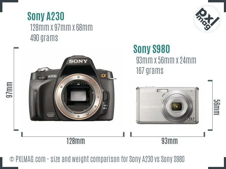 Sony A230 vs Sony S980 size comparison