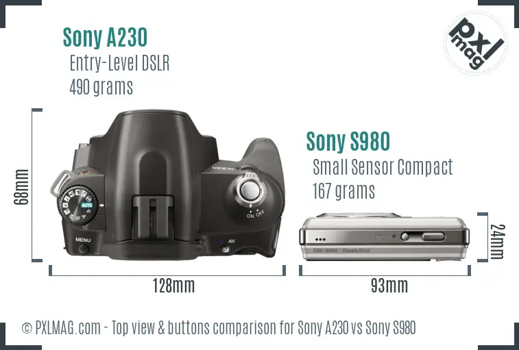 Sony A230 vs Sony S980 top view buttons comparison