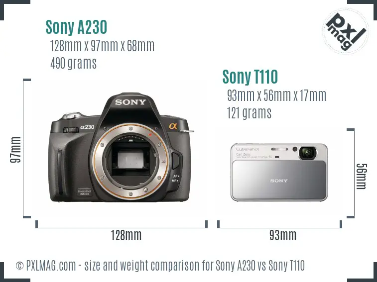 Sony A230 vs Sony T110 size comparison