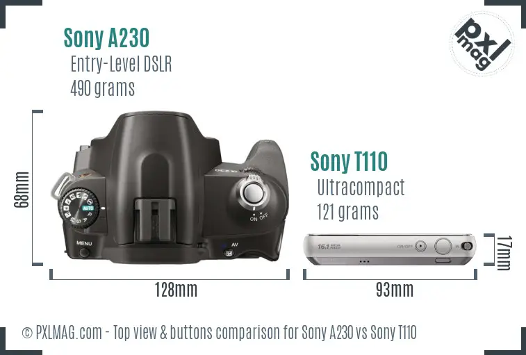 Sony A230 vs Sony T110 top view buttons comparison
