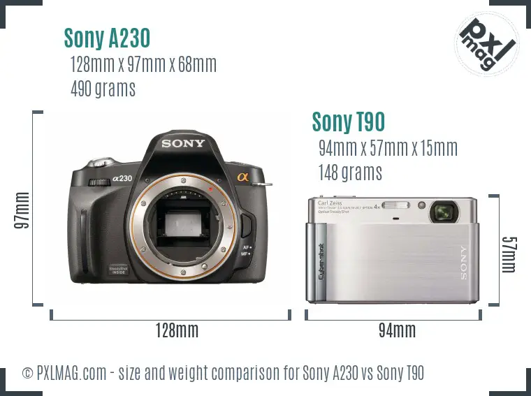 Sony A230 vs Sony T90 size comparison