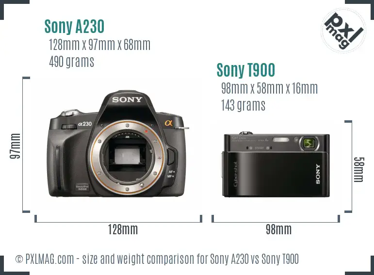 Sony A230 vs Sony T900 size comparison