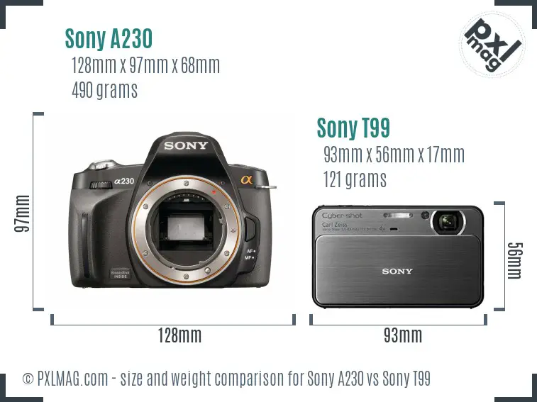 Sony A230 vs Sony T99 size comparison
