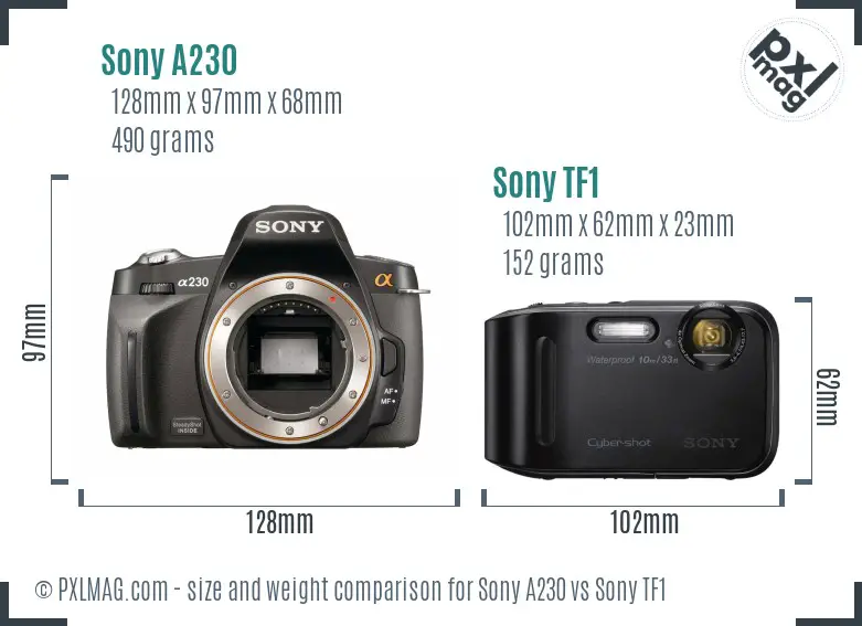 Sony A230 vs Sony TF1 size comparison