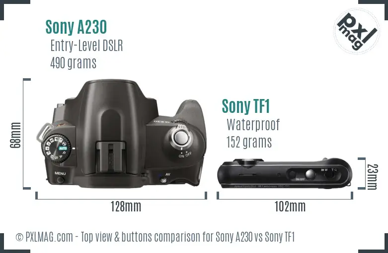 Sony A230 vs Sony TF1 top view buttons comparison