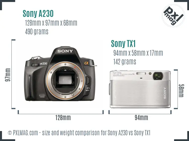 Sony A230 vs Sony TX1 size comparison
