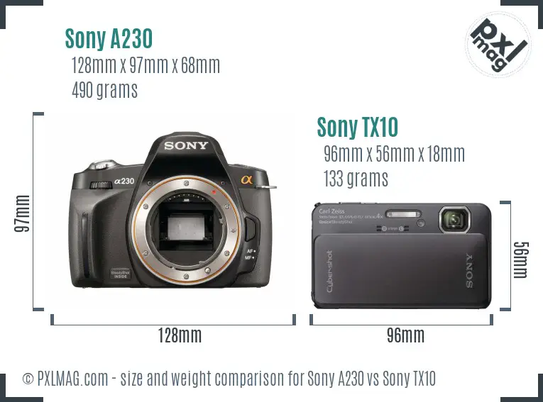 Sony A230 vs Sony TX10 size comparison