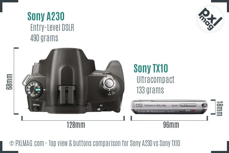 Sony A230 vs Sony TX10 top view buttons comparison