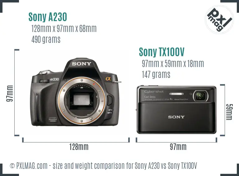Sony A230 vs Sony TX100V size comparison