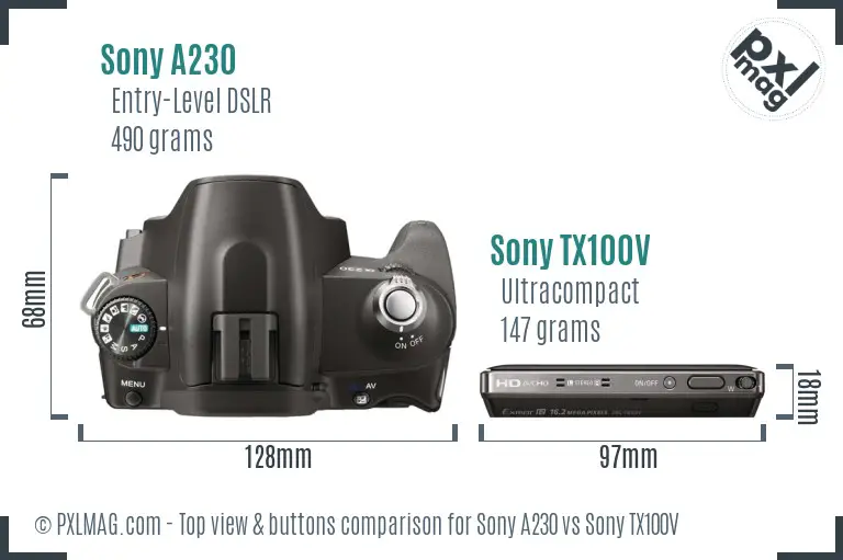 Sony A230 vs Sony TX100V top view buttons comparison