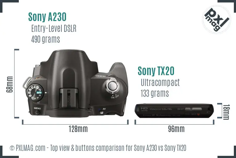 Sony A230 vs Sony TX20 top view buttons comparison