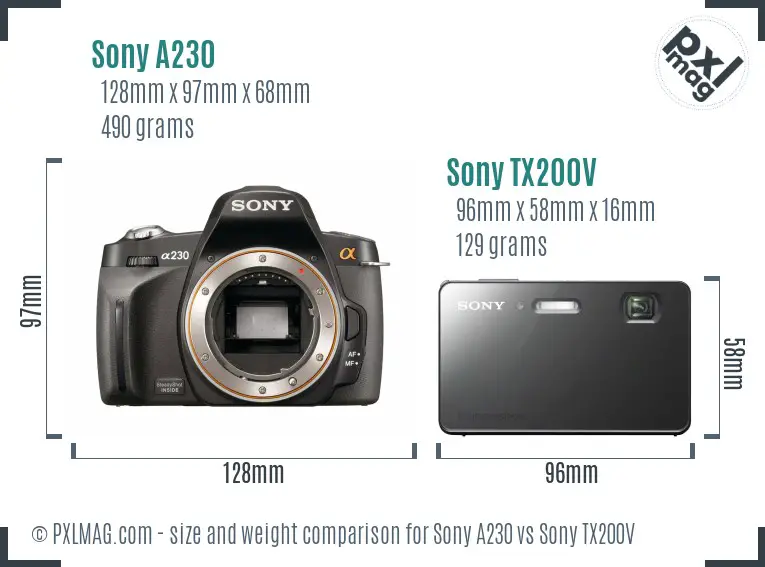 Sony A230 vs Sony TX200V size comparison