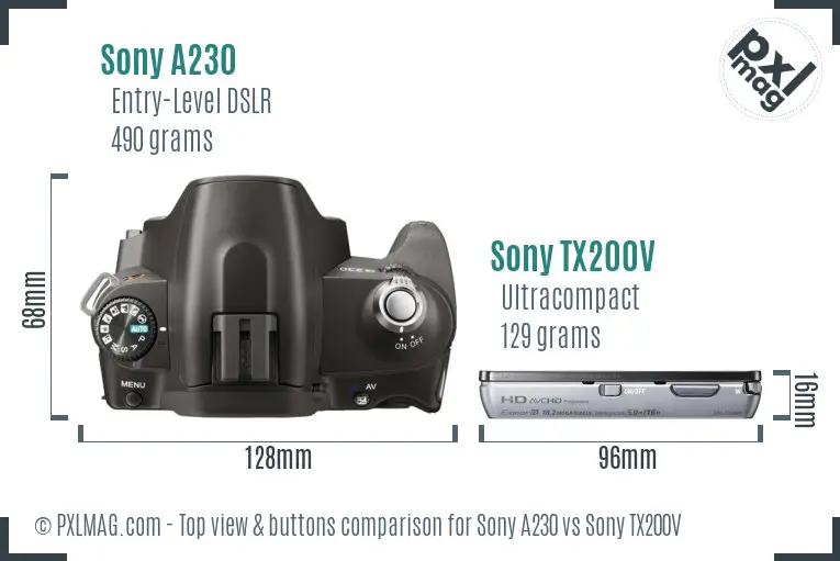 Sony A230 vs Sony TX200V top view buttons comparison