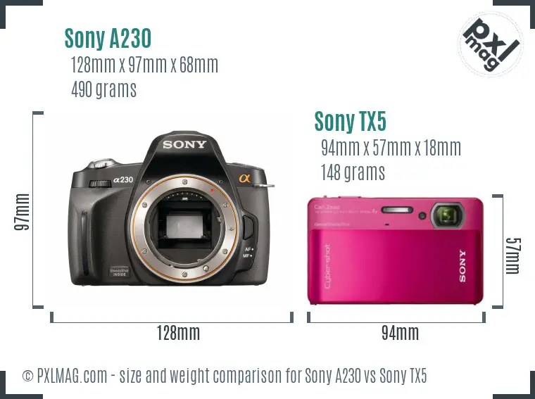 Sony A230 vs Sony TX5 size comparison