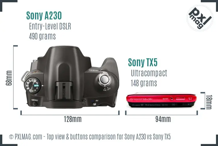 Sony A230 vs Sony TX5 top view buttons comparison