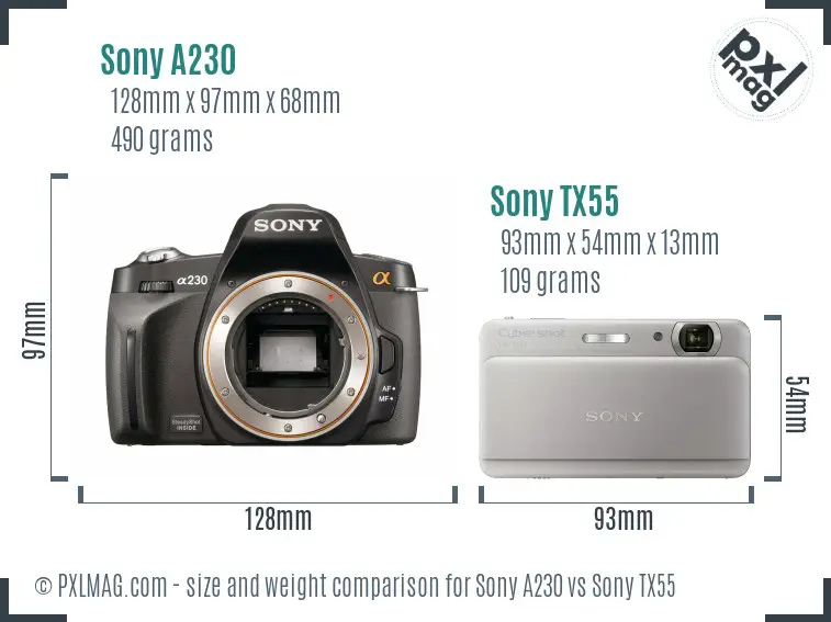 Sony A230 vs Sony TX55 size comparison