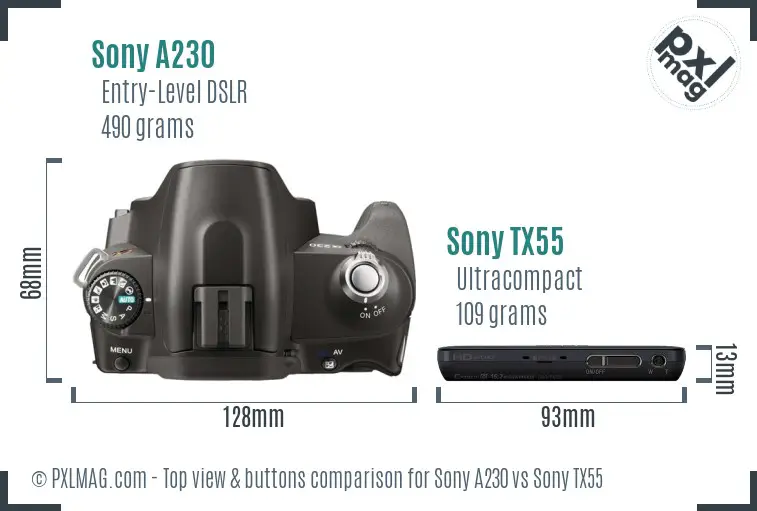 Sony A230 vs Sony TX55 top view buttons comparison