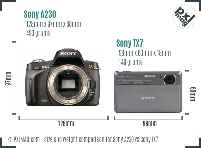 Sony A230 vs Sony TX7 size comparison