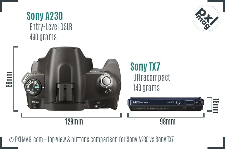 Sony A230 vs Sony TX7 top view buttons comparison