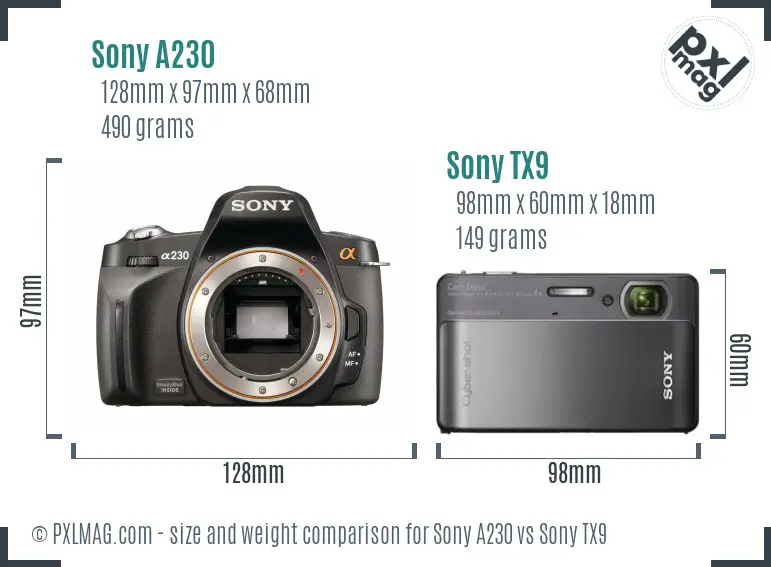Sony A230 vs Sony TX9 size comparison