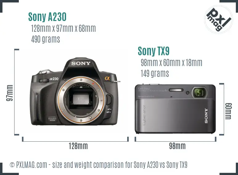 Sony A230 vs Sony TX9 size comparison Sony A230 vs Sony TX9 size comparison