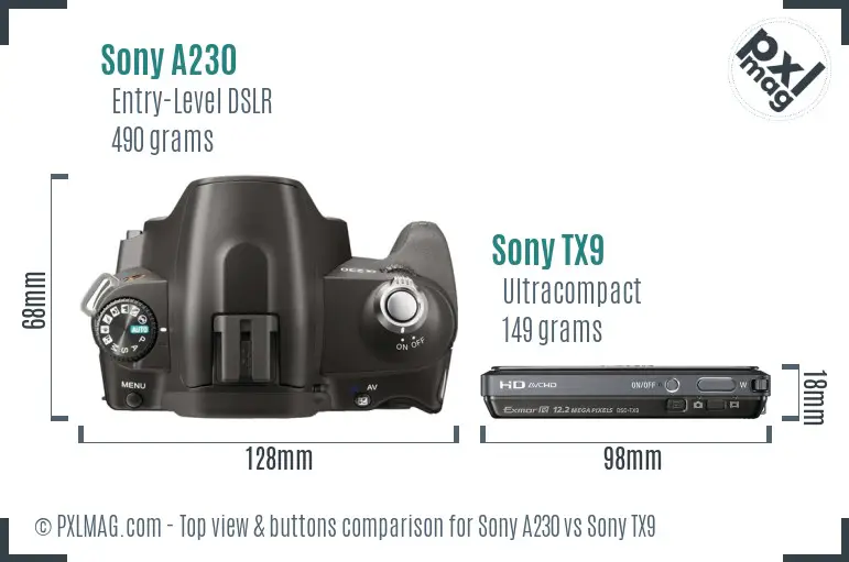 Sony A230 vs Sony TX9 top view buttons comparison
